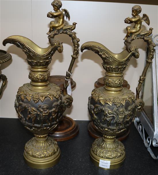 A pair Victorian ormolu ewers, Overall H.32in.